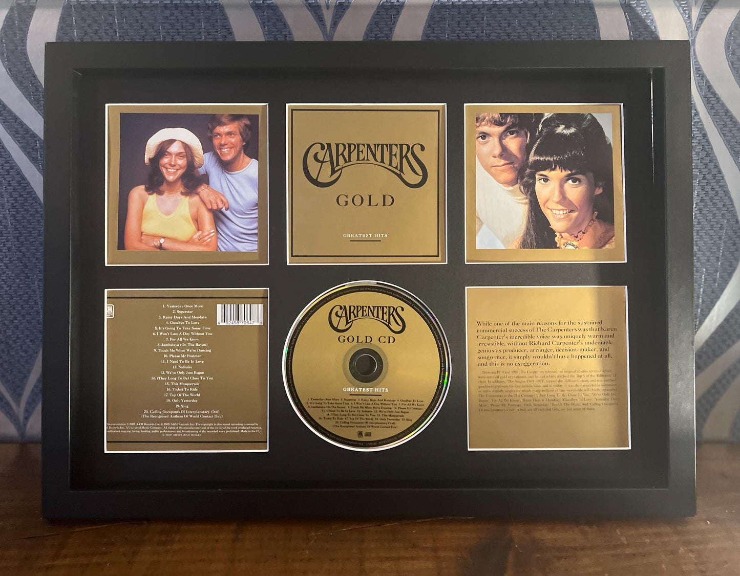The Carpenters | Gold | Retro Mounted CD Wall Display | Frame Not Included |