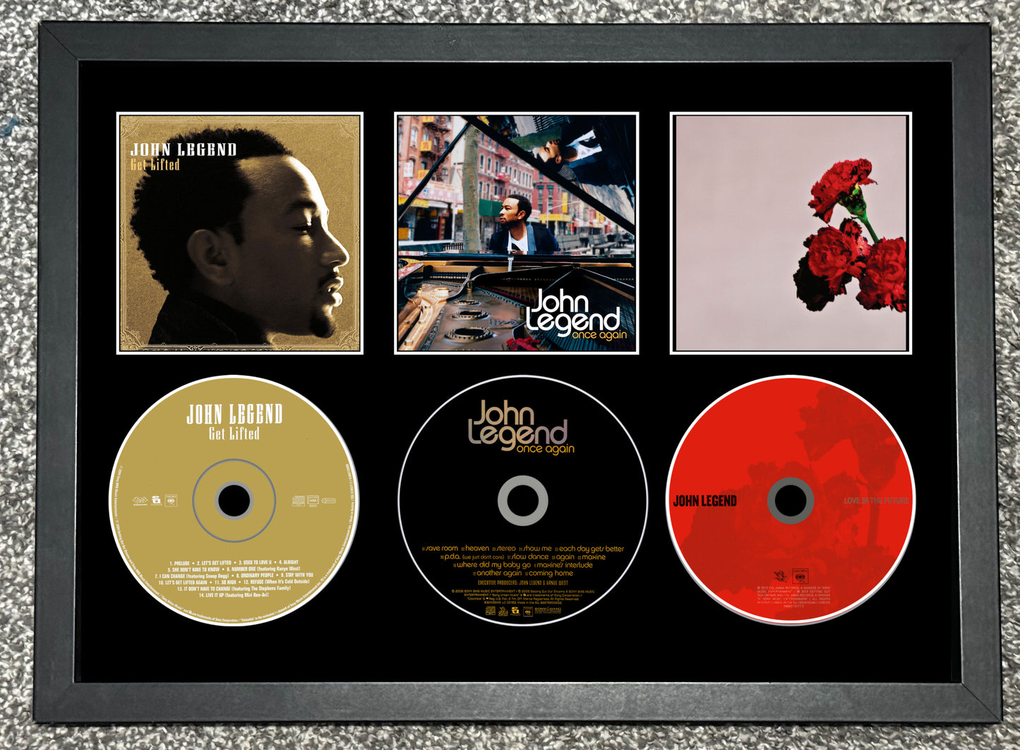 John Legend | Get Lifted | Once Again | Love In The Future | Triple Retro Mounted CD Wall Display | Frame Not Included |