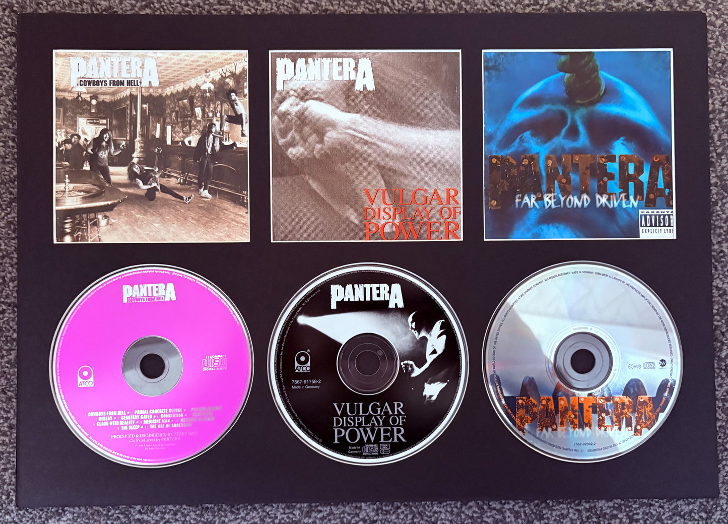 Pantera | Cowboys From Hell | Vulgar Display Of Power | Far Beyond Driven | Retro Triple CD Wall Display | Frame Not Included |