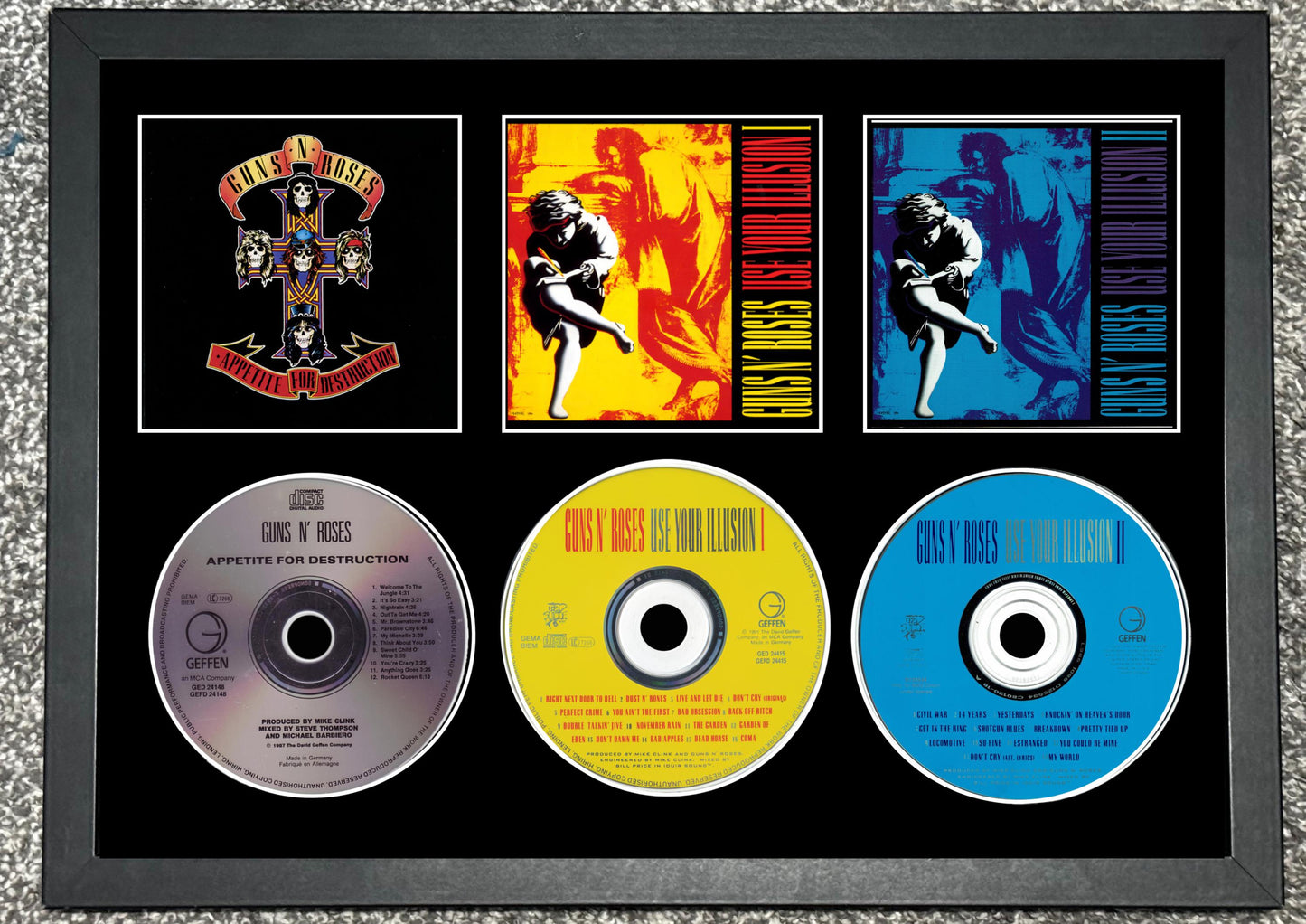 Guns N'Roses | Appetite For Destruction | Use Your Illusion I | Use Your Illusion II | Retro Triple CD Wall Display | Frame Not Included |