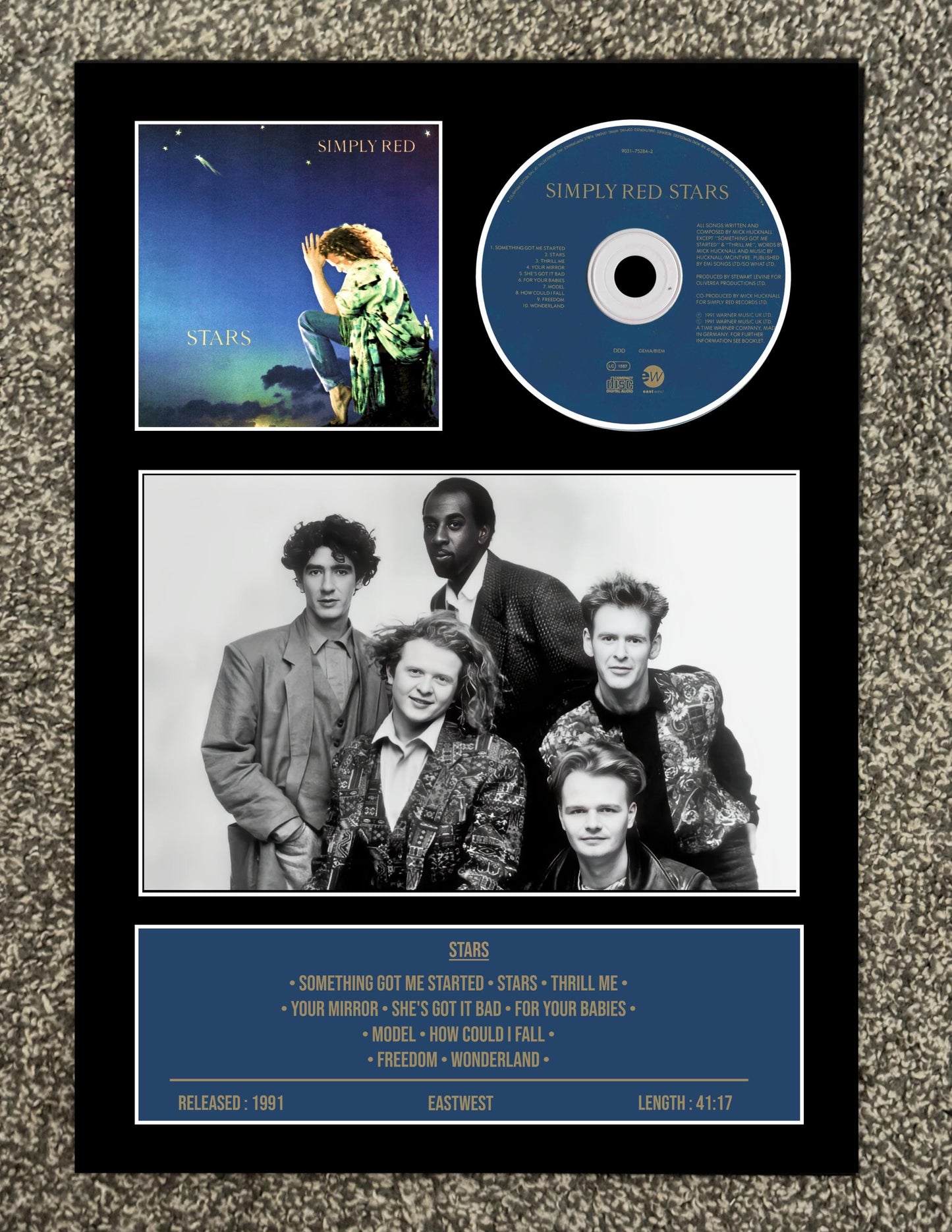 Simply Red | Stars | Retro Mounted CD Wall Display | Frame Not Included |