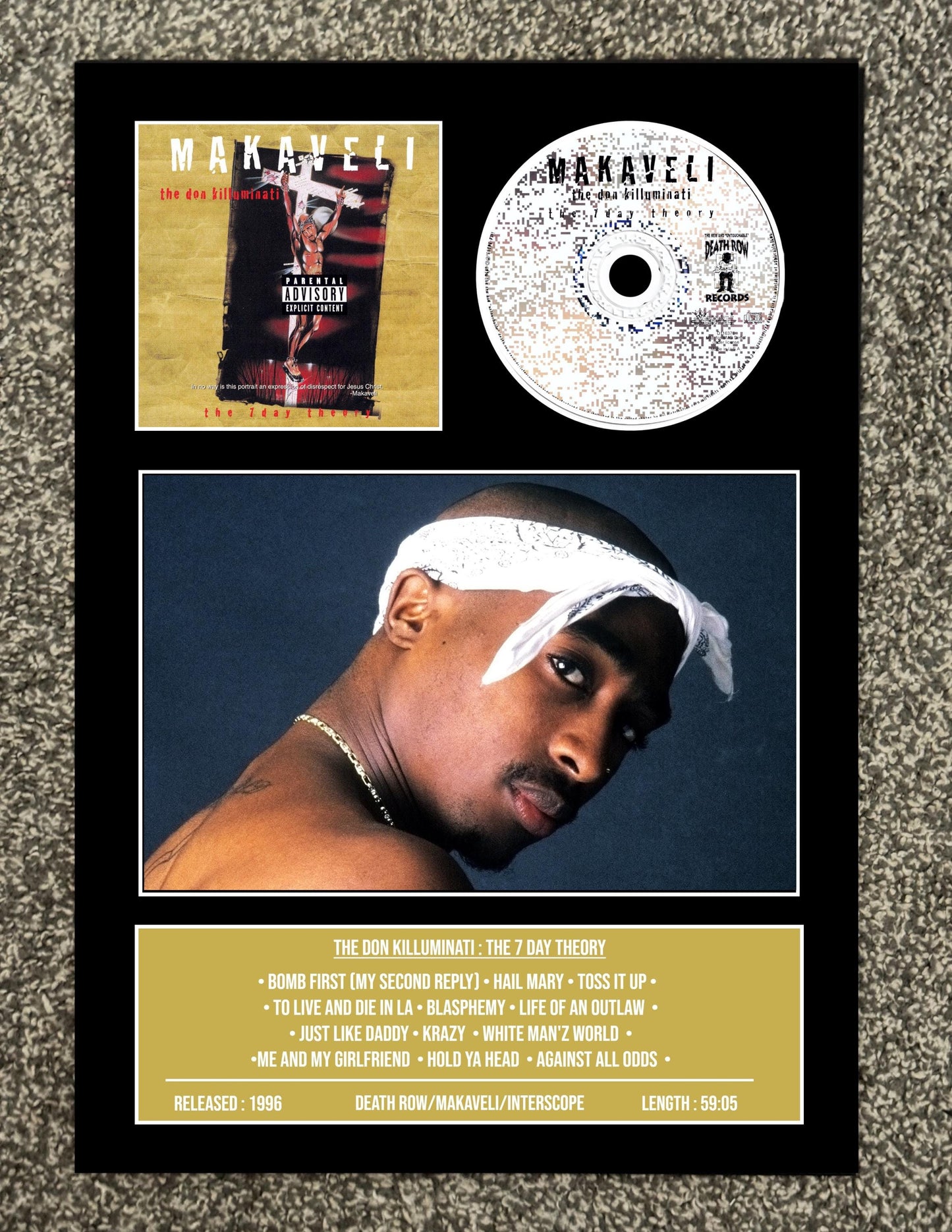 Makeveli | The Don Killuminati : The 7 Day Theory | Retro Mounted CD Wall Display | Frame Not Included |