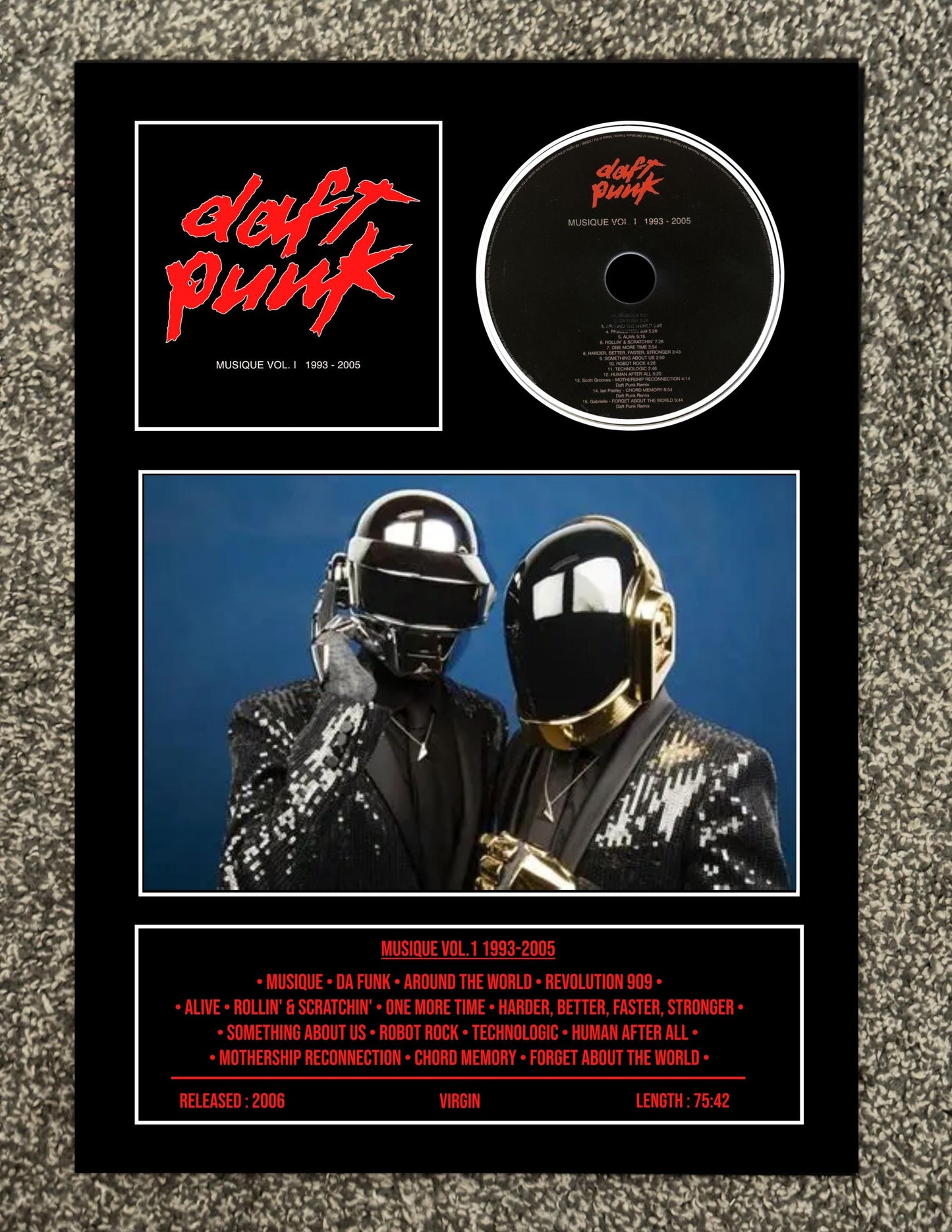 Daft Punk | Musique Volume 1 : 1993-2005 | Retro Mounted CD Wall Display | Frame Not Included |