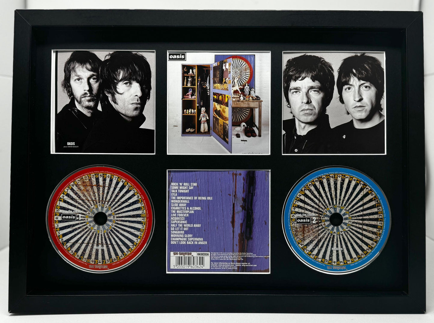 Oasis | Stop The Clocks | Retro Double Mounted CD Wall Display | Frame Not Included |