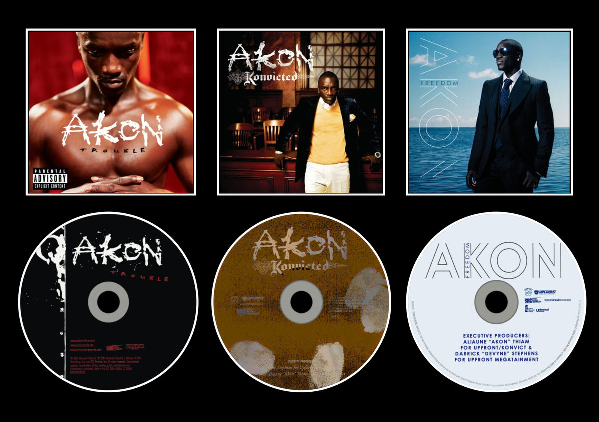 Akon | Trouble | Konvicted | Freedom | Triple Retro Mounted CD Wall Display | Frame Not Included |
