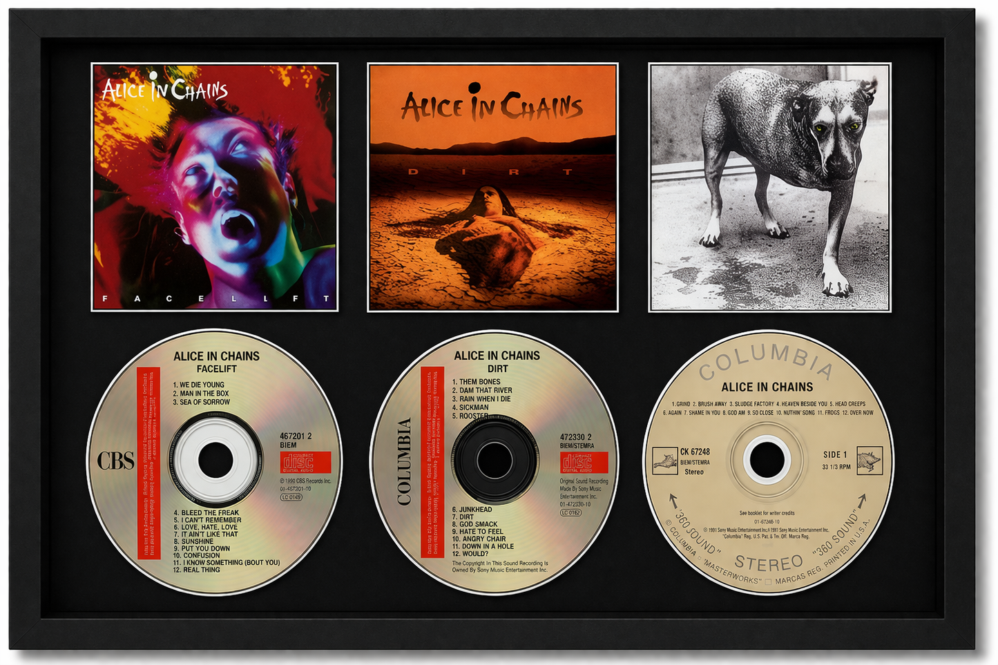 Alice In Chains | Facelift | Dirt | Alice In Chains | Retro Triple CD Wall Display | Frame Not Included |