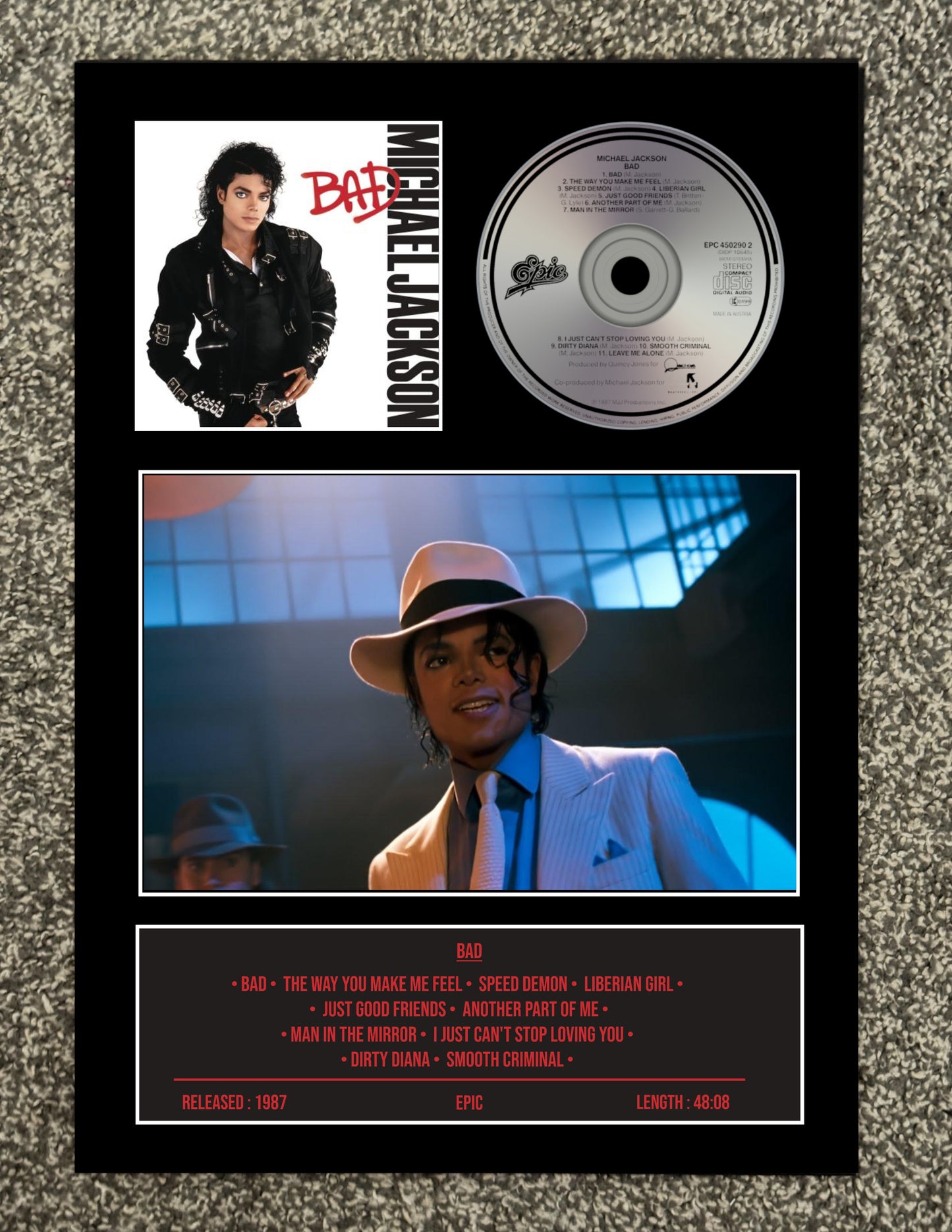 Michael Jackson | Bad | Retro Mounted CD Wall Display | Frame Not Included |