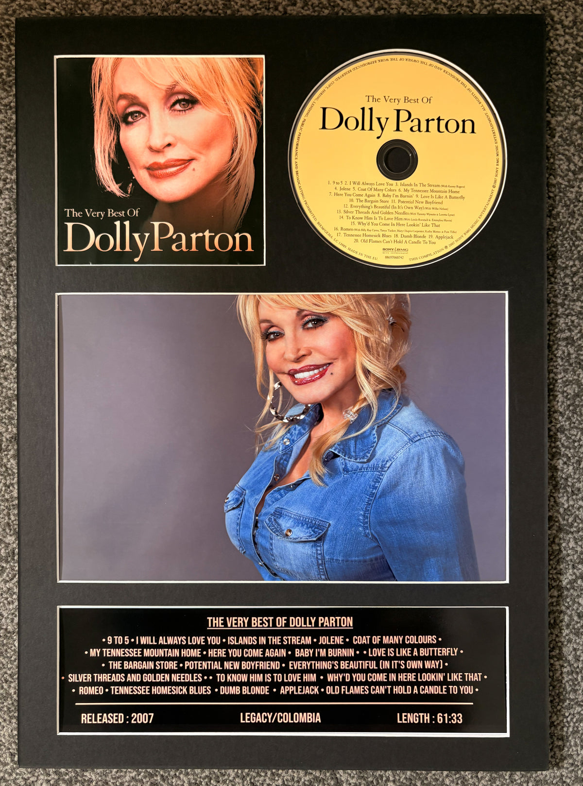 Dolly Parton | The Very Best Of | Retro Mounted CD Wall Display | Frame Not Included |