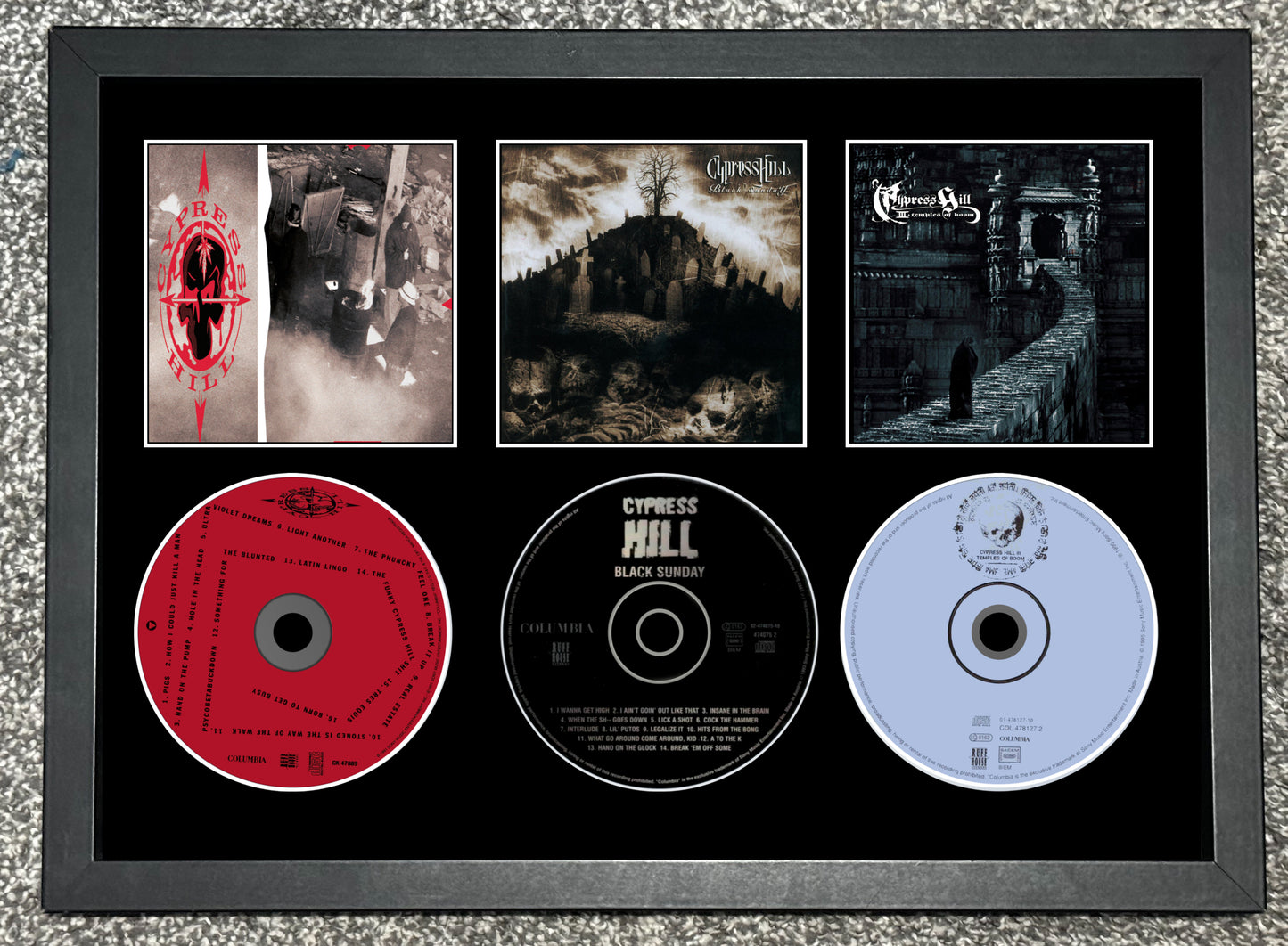 Cypress Hill | Cypress Hill | Black Sunday | Temples Of Boom | Retro Triple CD Wall Display | Frame Not Included |