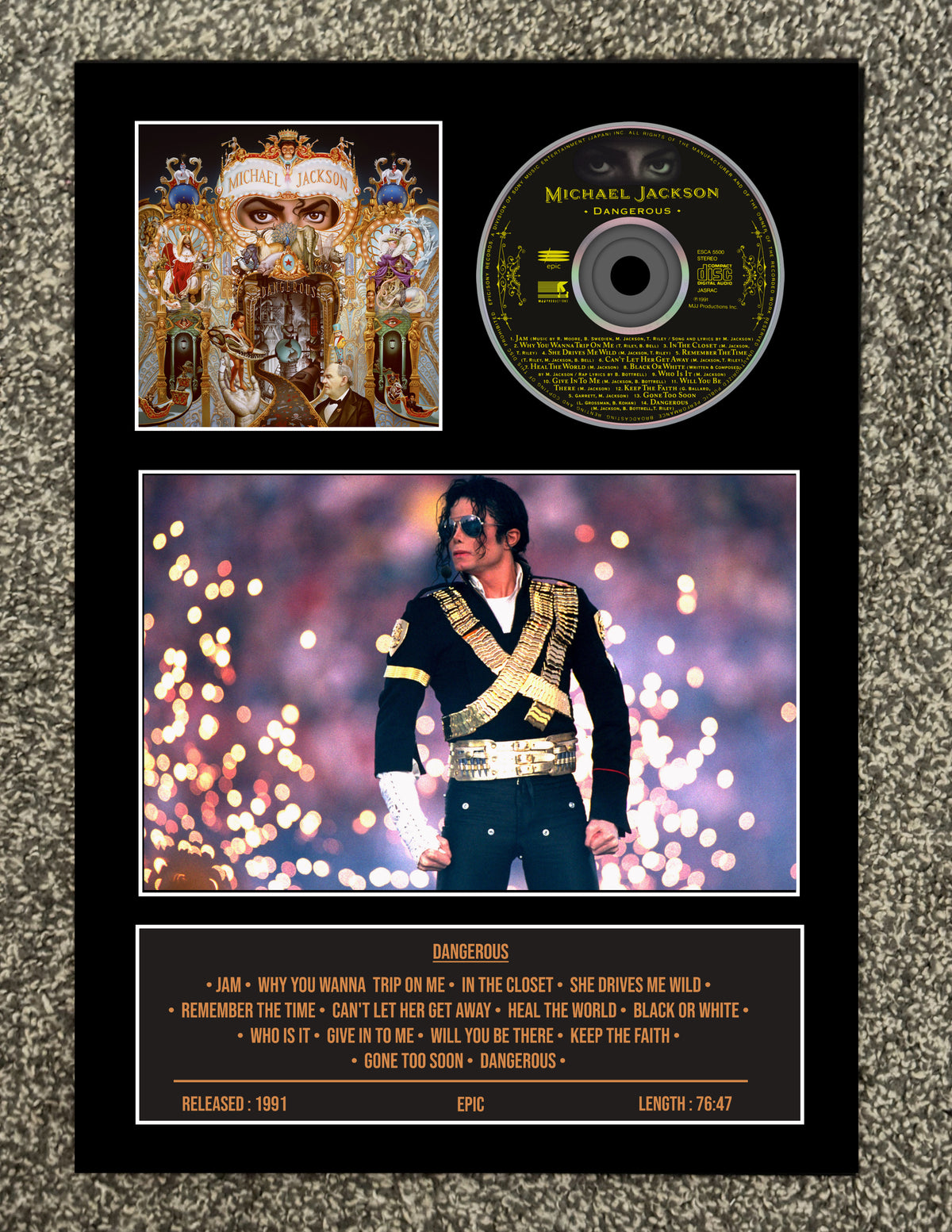 Michael Jackson | Dangerous| Retro Mounted CD Wall Display | Frame Not Included |