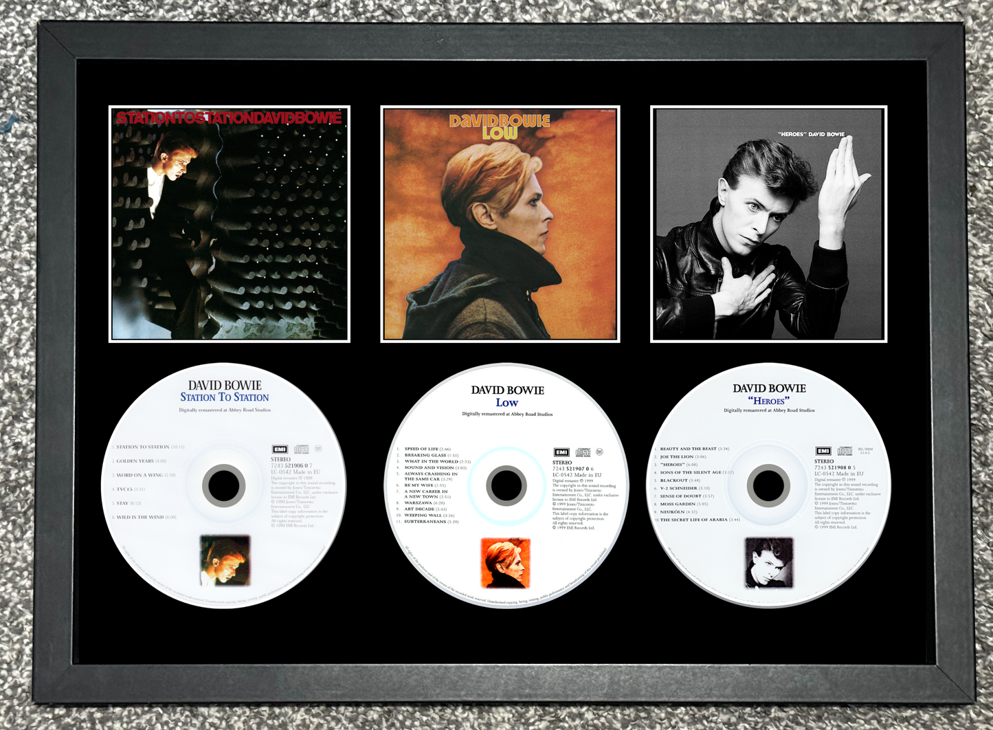 David Bowie | Station To Station | Low | Heroes | Triple Retro Mounted CD Wall Display | Frame Not Included |