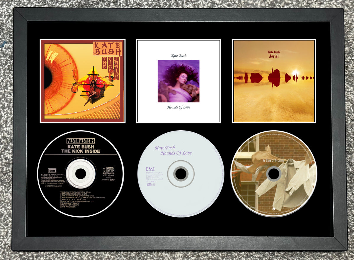 Kate Bush | The Kick Inside | Hounds Of Love | Aerial | Triple Retro Mounted CD Wall Display | Frame Not Included |