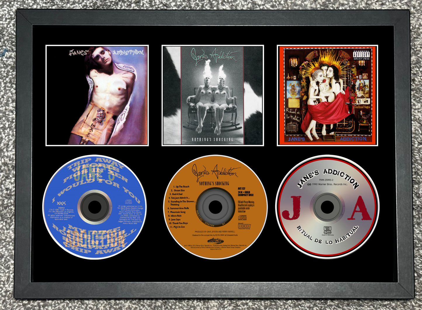 Jane's Addiction | Jane's Addiction | Nothing's Shocking | Ritual De Lo Habitual | Retro Triple CD Wall Display | Frame Not Included |