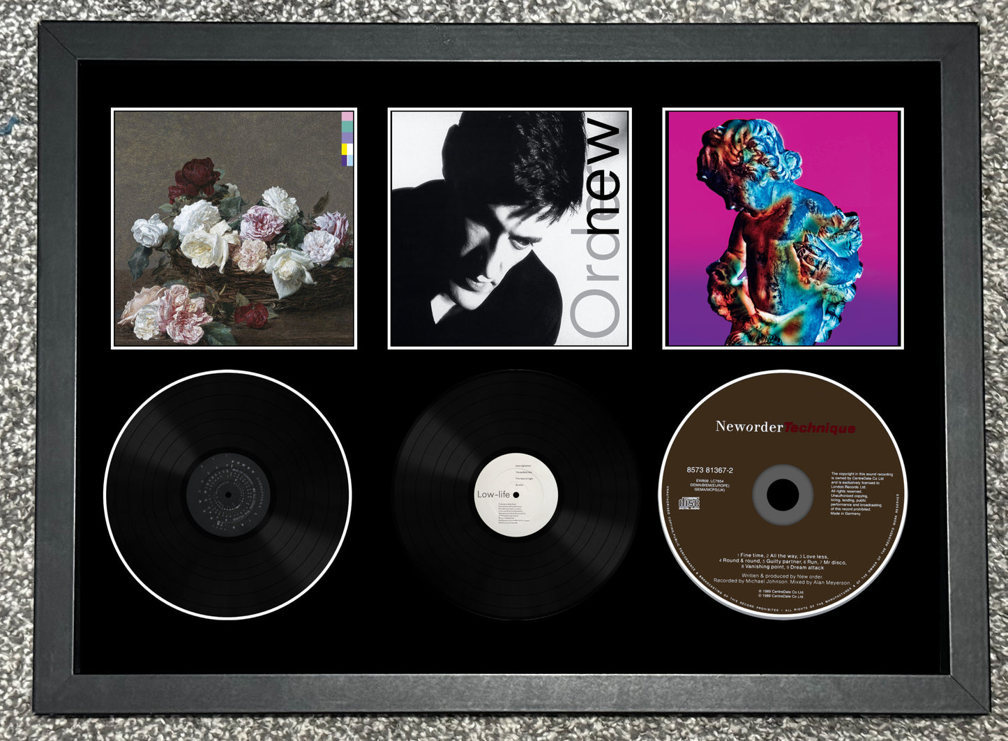 New Order | Power & Corruption | Low Life | Technique | Triple Retro Mounted CD Wall Display | Frame Not Included |