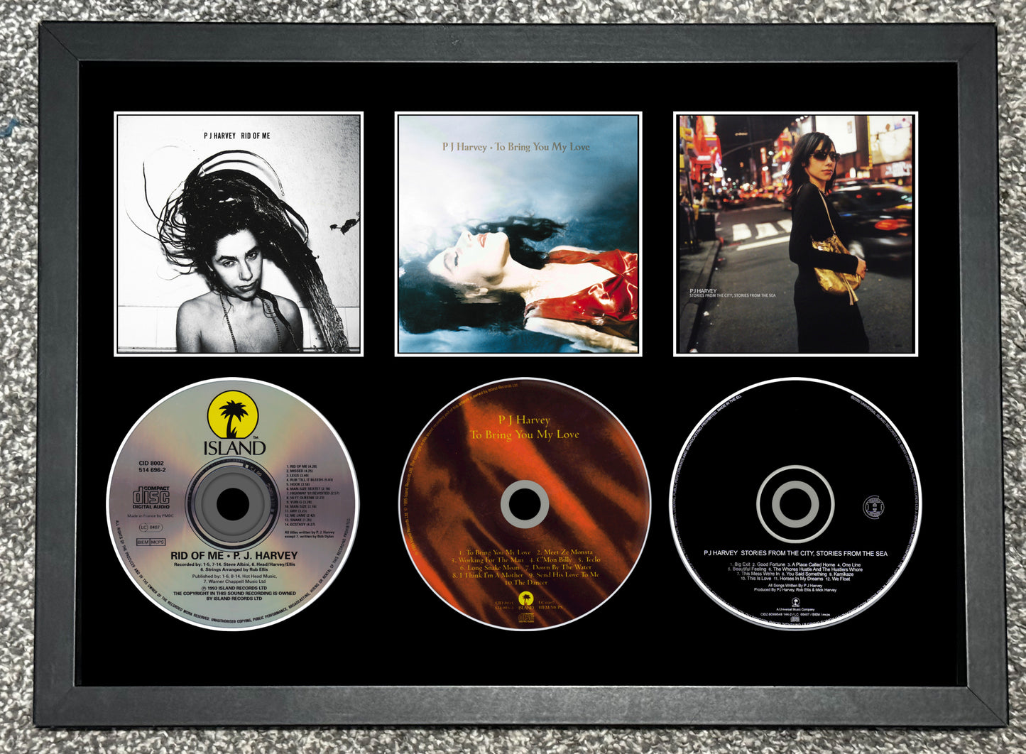 PJ Harvey | Rid Of Me | To Bring You My Love | Stories From The City, Stories From.. | Retro Triple CD Wall Display | Frame Not Included |