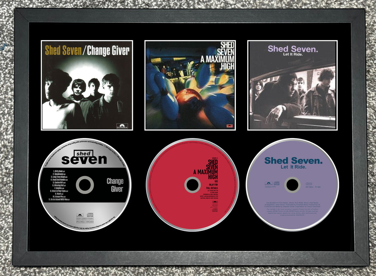 Shed Seven | Change Giver | A Maximum High | Let It Ride | Triple Retro Mounted CD Wall Display | Frame Not Included |