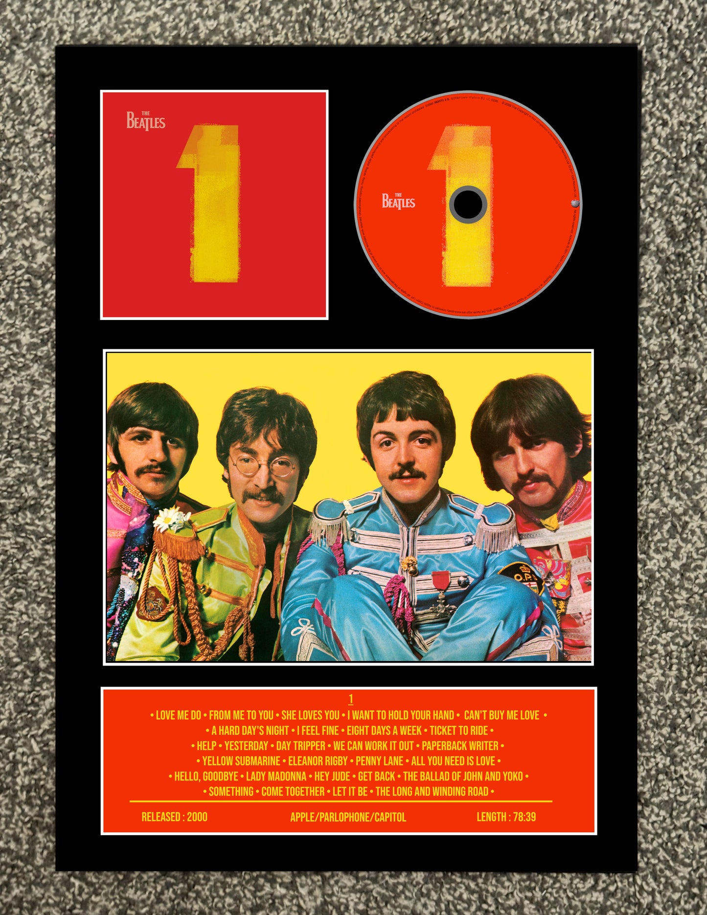 The Beatles | 1 | Retro Mounted CD Wall Display | Frame Not Included |