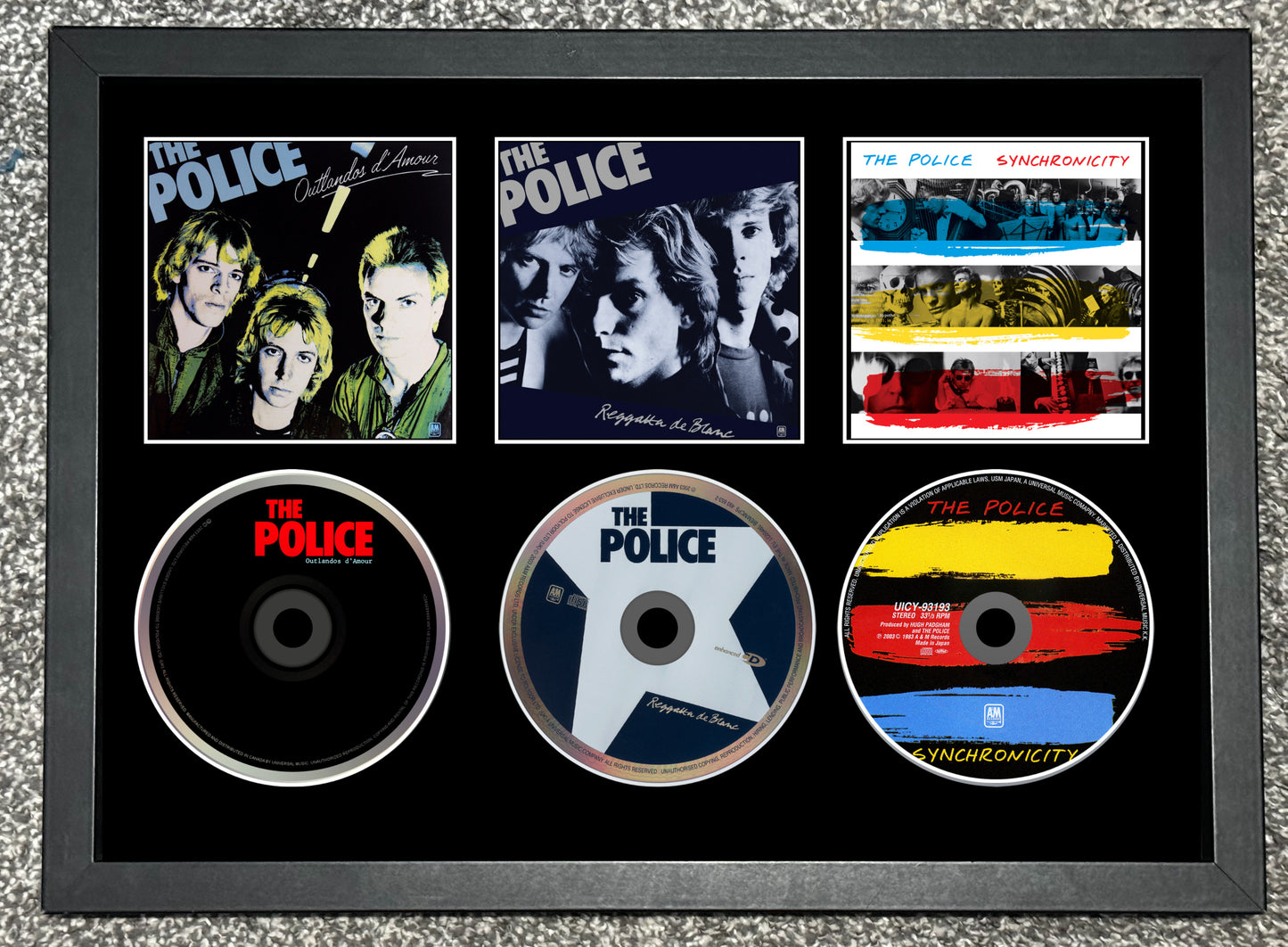 The Police | Outlandos d'Amour | Regatta de Blanc | Synchronicity | Triple Retro Mounted CD Wall Display | Frame Not Included |