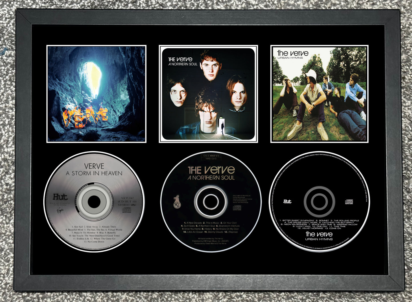 The Verve | A Storm In Heaven | A Northern Soul | Urban Hymns | Triple Retro Mounted CD Wall Display | Frame Not Included |