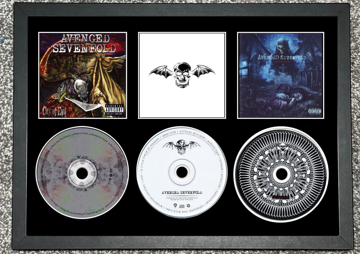 Avenged Sevenfold | City Of Evil | Avenged Sevenfold | Nightmare | Retro Triple CD Wall Display | Frame Not Included |