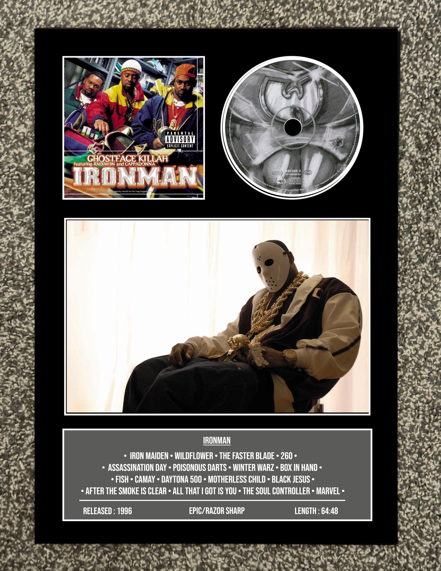 Ghostface Killah | Ironman | Retro Mounted CD Wall Display | Frame Not Included |
