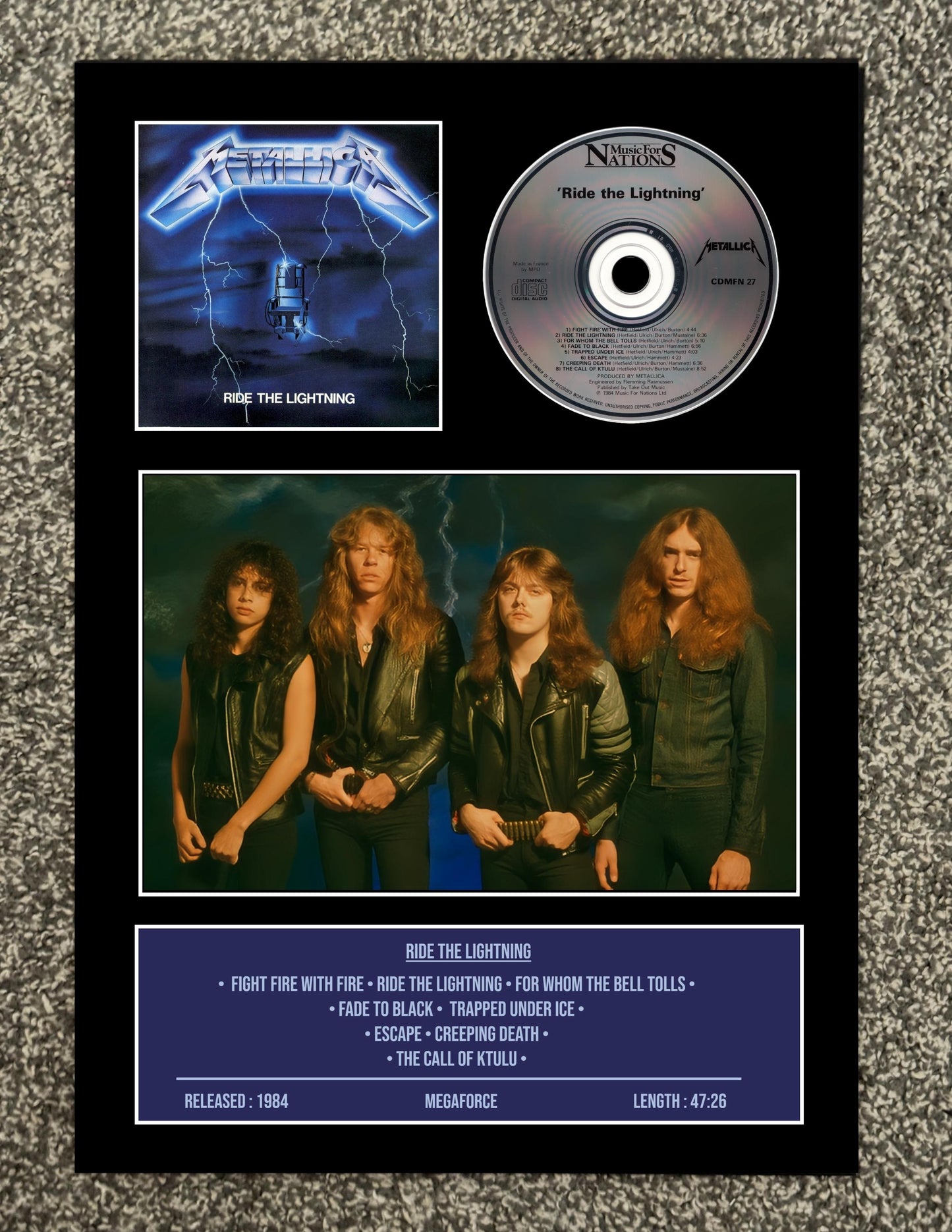 Metallica | Ride The Lightning | Retro Mounted CD Wall Display | Frame Not Included |