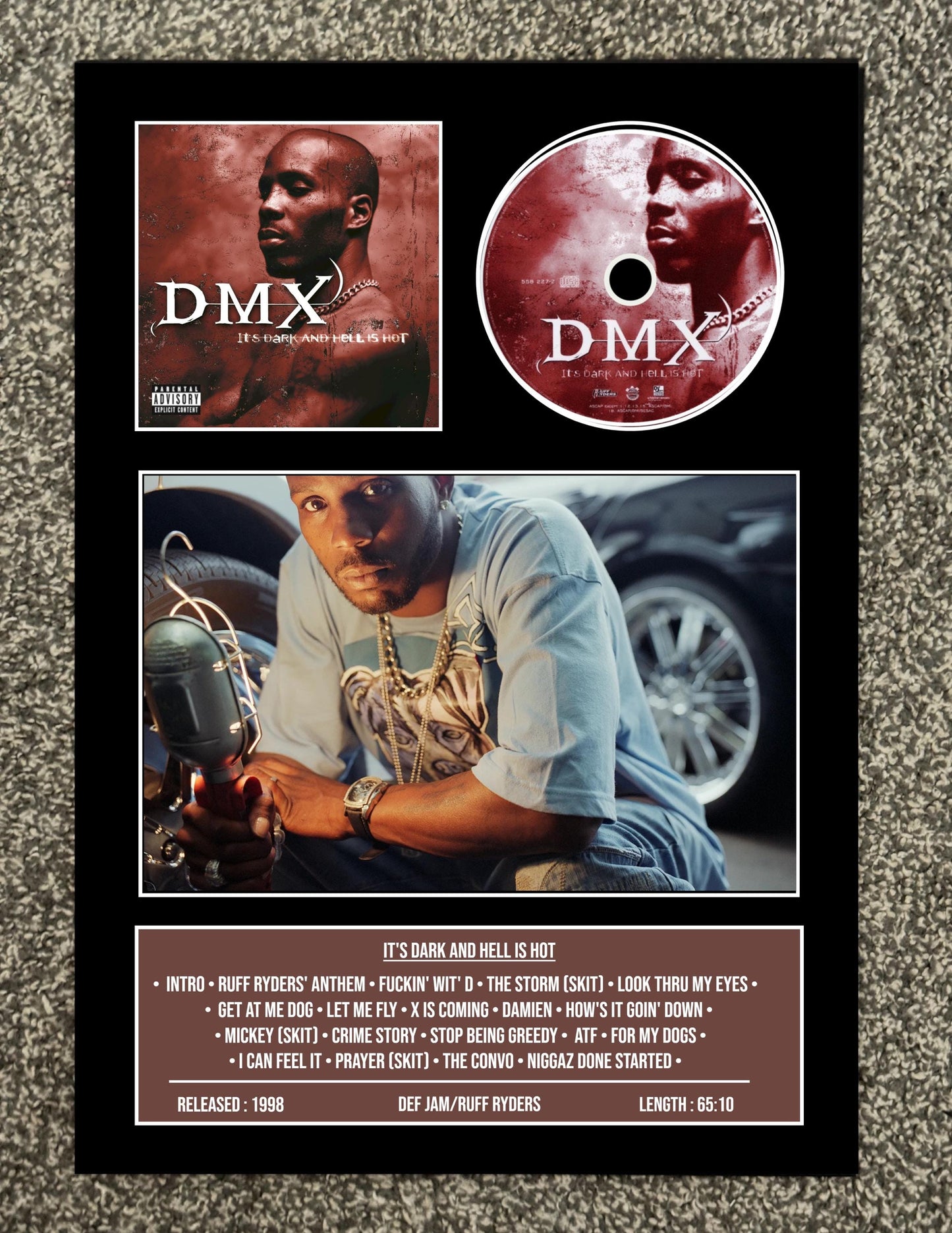 DMX | It's Dark & Hell Is Hot | Retro Mounted CD Wall Display | Frame Not Included |