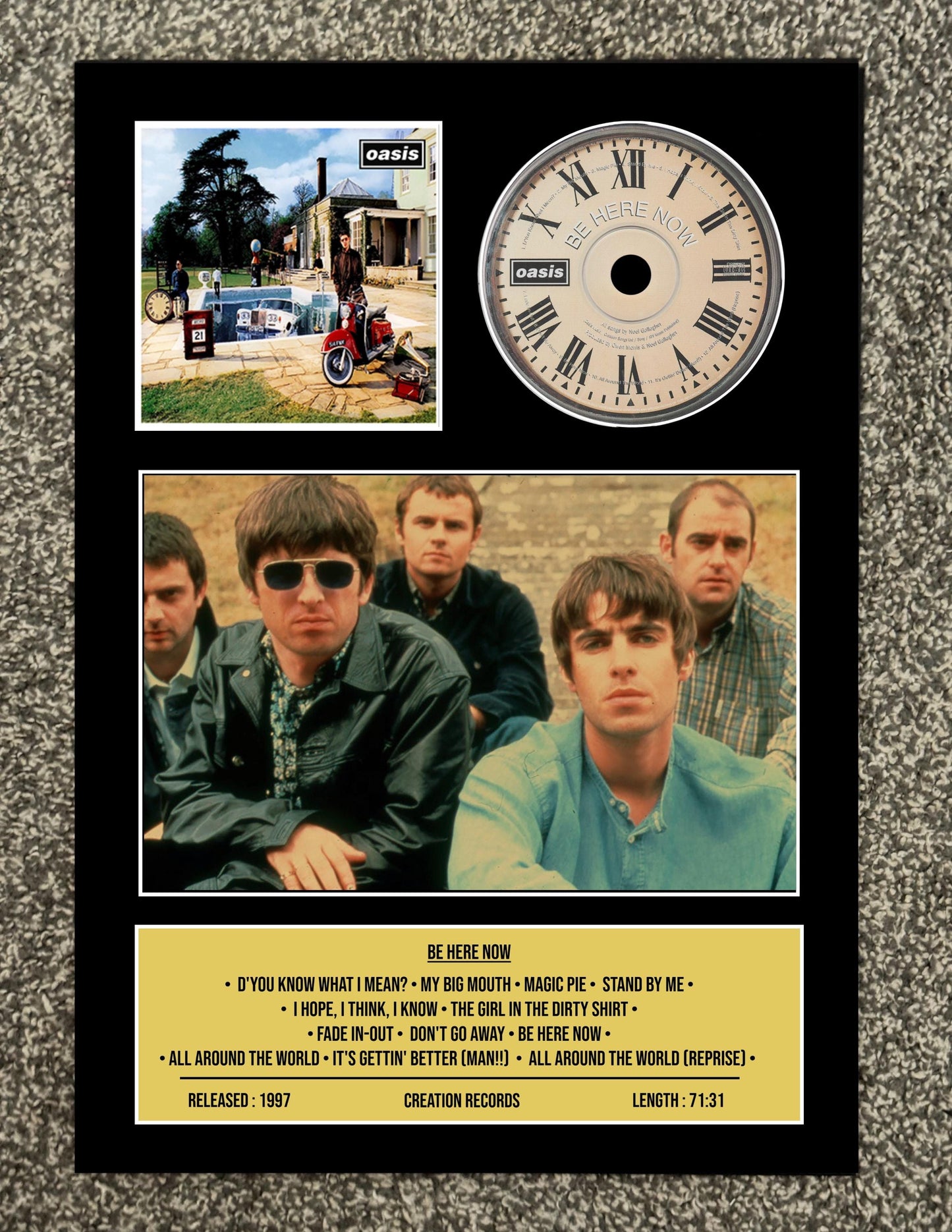 Oasis | Be Here Now | Retro Mounted CD Wall Display | Frame Not Included |