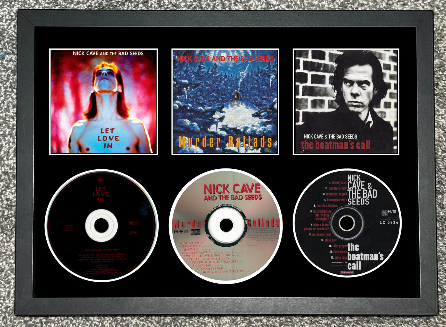 Nick Cave & The Bad Seeds | Let Love In | Murder Ballads | The Boatman's Call | Retro Triple CD Wall Display | Frame Not Included |