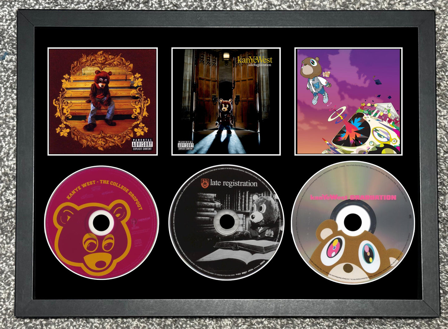 Kanye West | The College Dropout | Late Registration | Graduation | Retro Triple CD Wall Display | Frame Not Included |