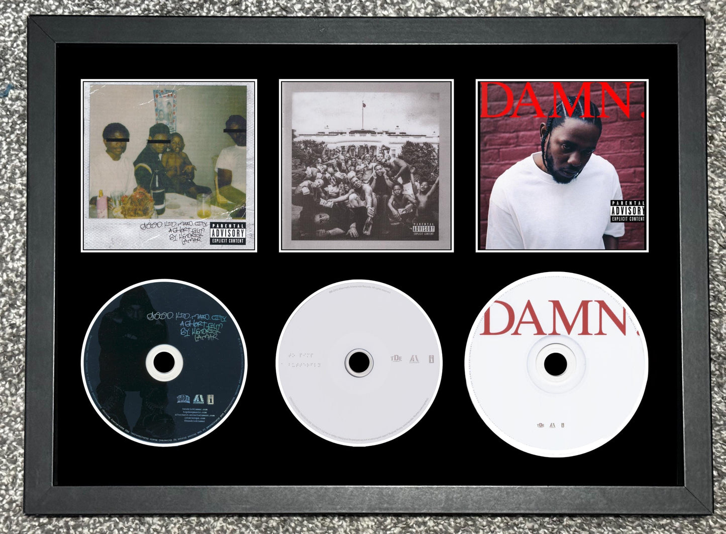 Kendrick Lamar | Good Kid m.A.A.D City | To Pimp A Butterfly | Damn | Retro Triple CD Wall Display | Frame Not Included |