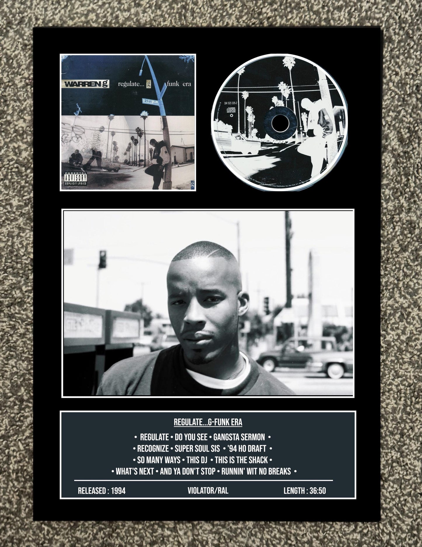 Warren G | Regulate...G-Funk Era | Retro Mounted CD Wall Display | Frame Not Included |