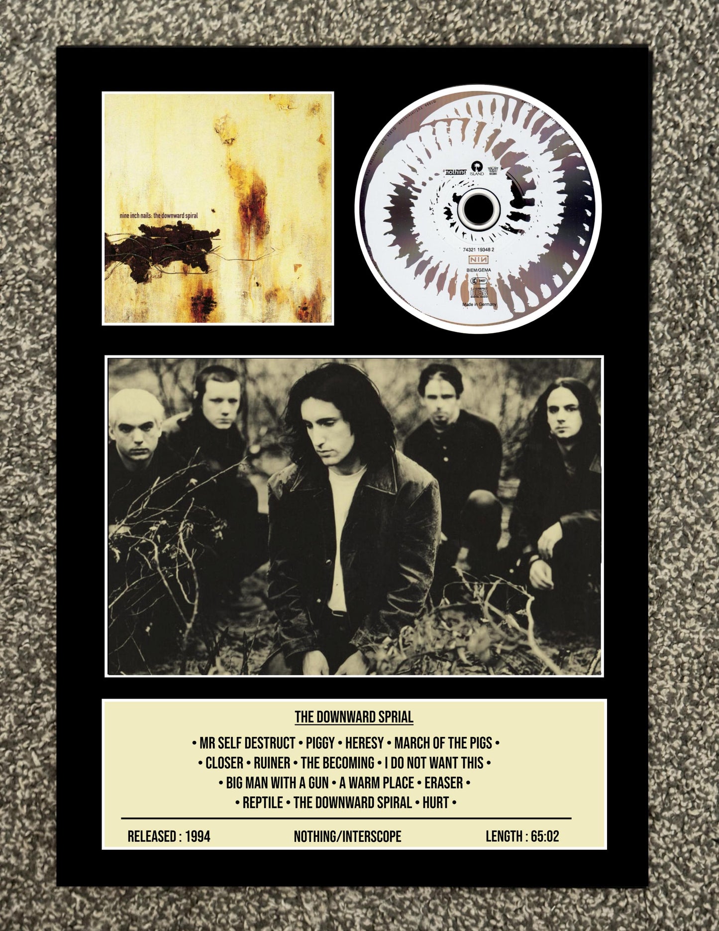 Nine Inch Nails | The Downward Spiral | Retro Mounted CD Wall Display | Frame Not Included |