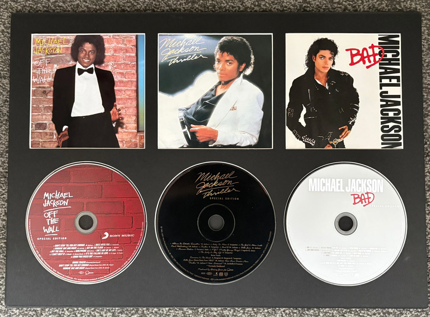 Michael Jackson | Off The Wall | Thriller | Bad | Retro Triple CD Wall Display | Frame Not Included |