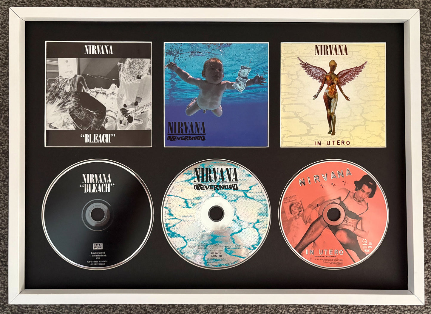 Nirvana | Bleach | Nevermind | In Utero | Retro Triple CD Wall Display | Frame Not Included |