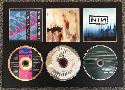 Nine Inch Nails | Pretty Hate Machine | The Downward Spiral | With Teeth | Triple Retro Mounted CD Wall Display | Frame Not Included |