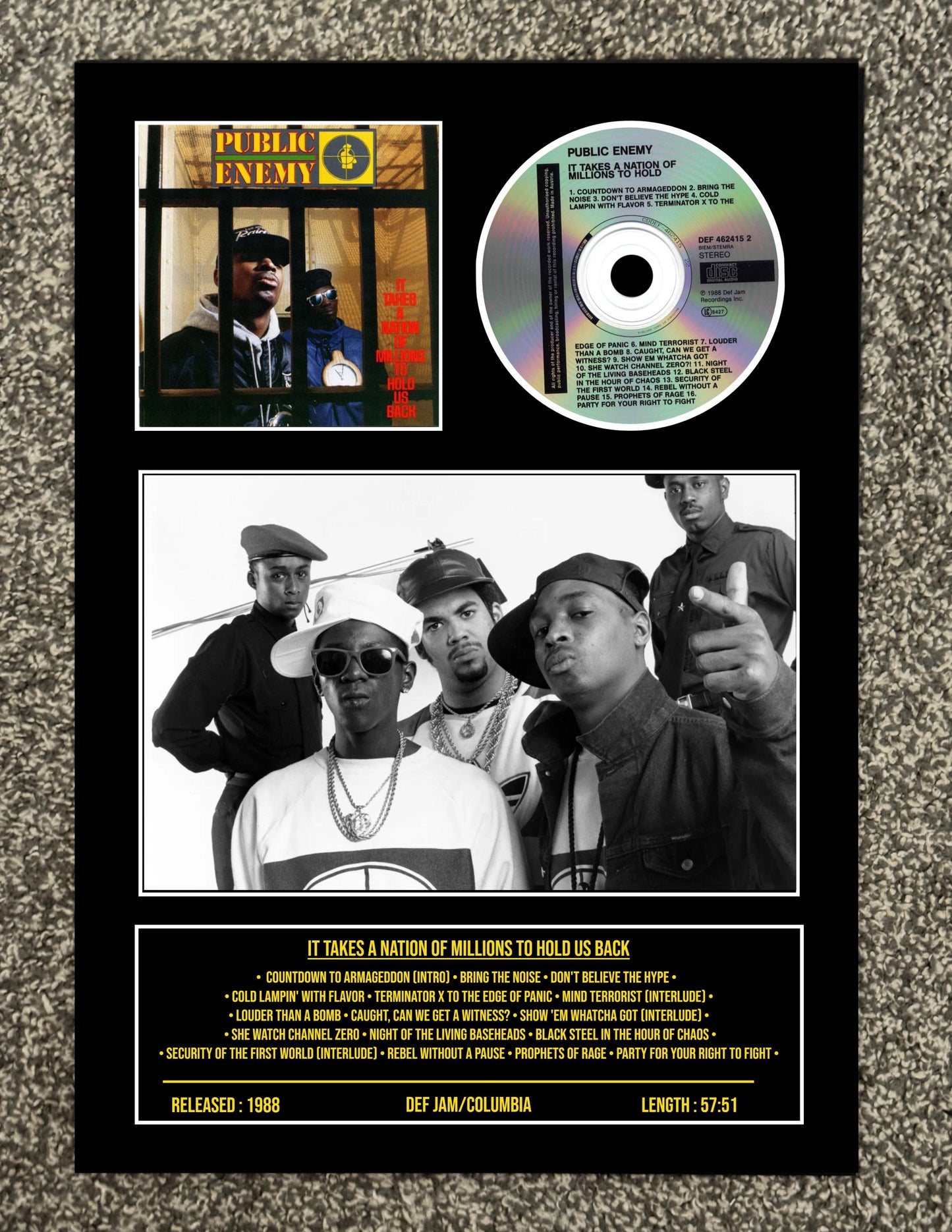 Public Enemy | It Takes A Nation Of Millions To Hold Us Back | Retro Mounted CD Wall Display | Frame Not Included |