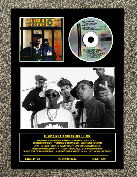 Public Enemy | It Takes A Nation Of Millions To Hold Us Back | Retro Mounted CD Wall Display | Frame Not Included |