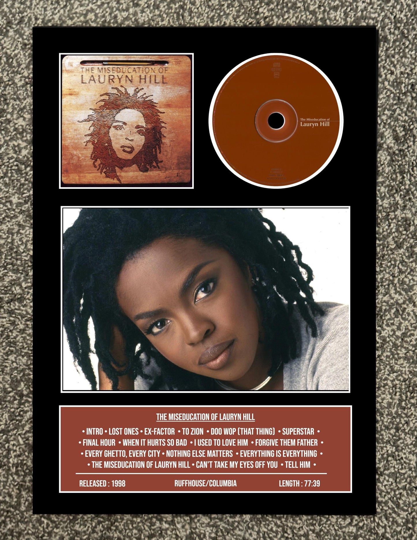 Lauryn Hill | The Miseducation Of Lauryn Hill | Retro Mounted CD Wall Display | Frame Not Included |
