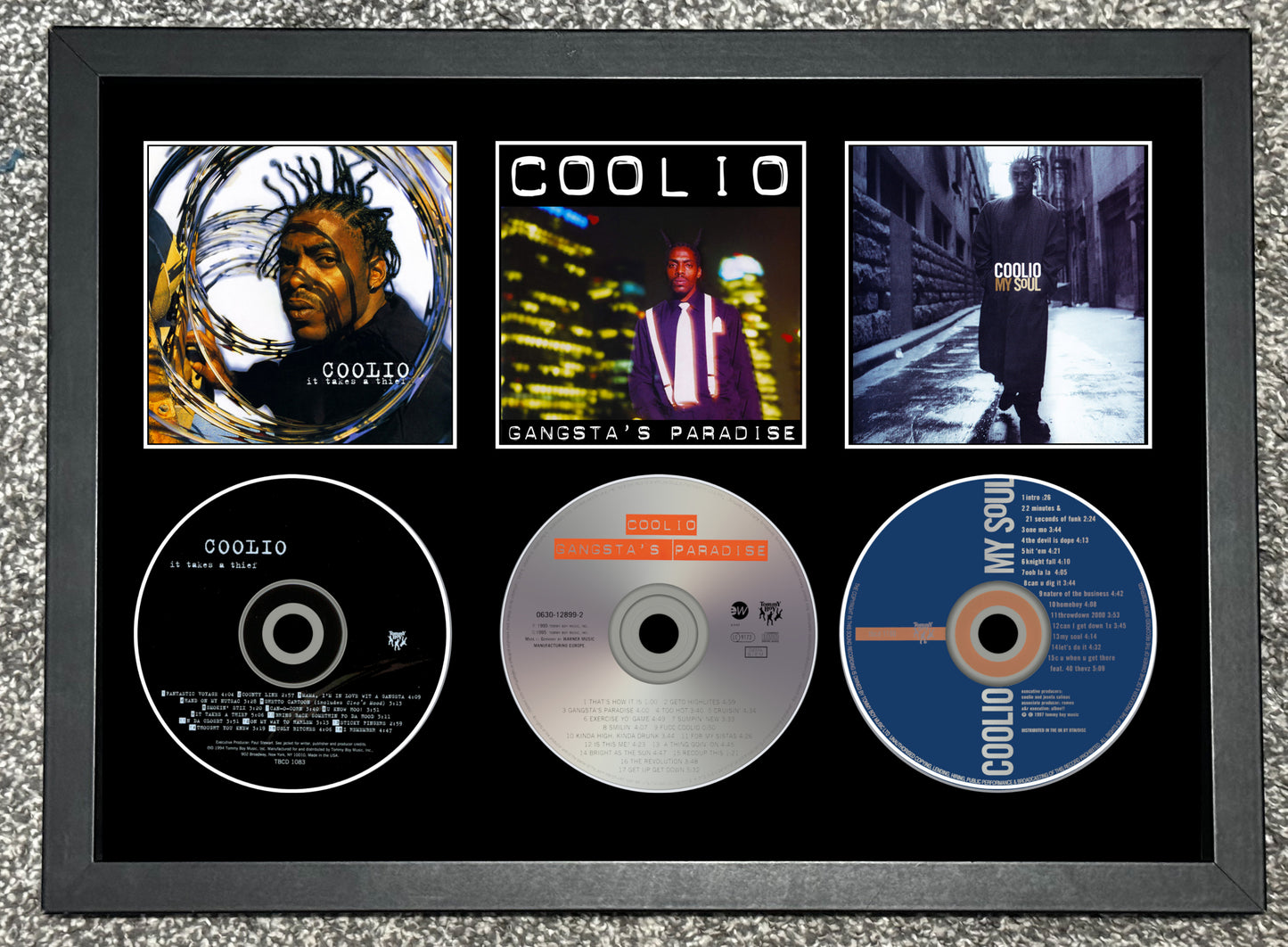 Coolio | It Takes A Thief | Gangstas Paradise | My Soul | Retro Triple CD Wall Display | Frame Not Included |