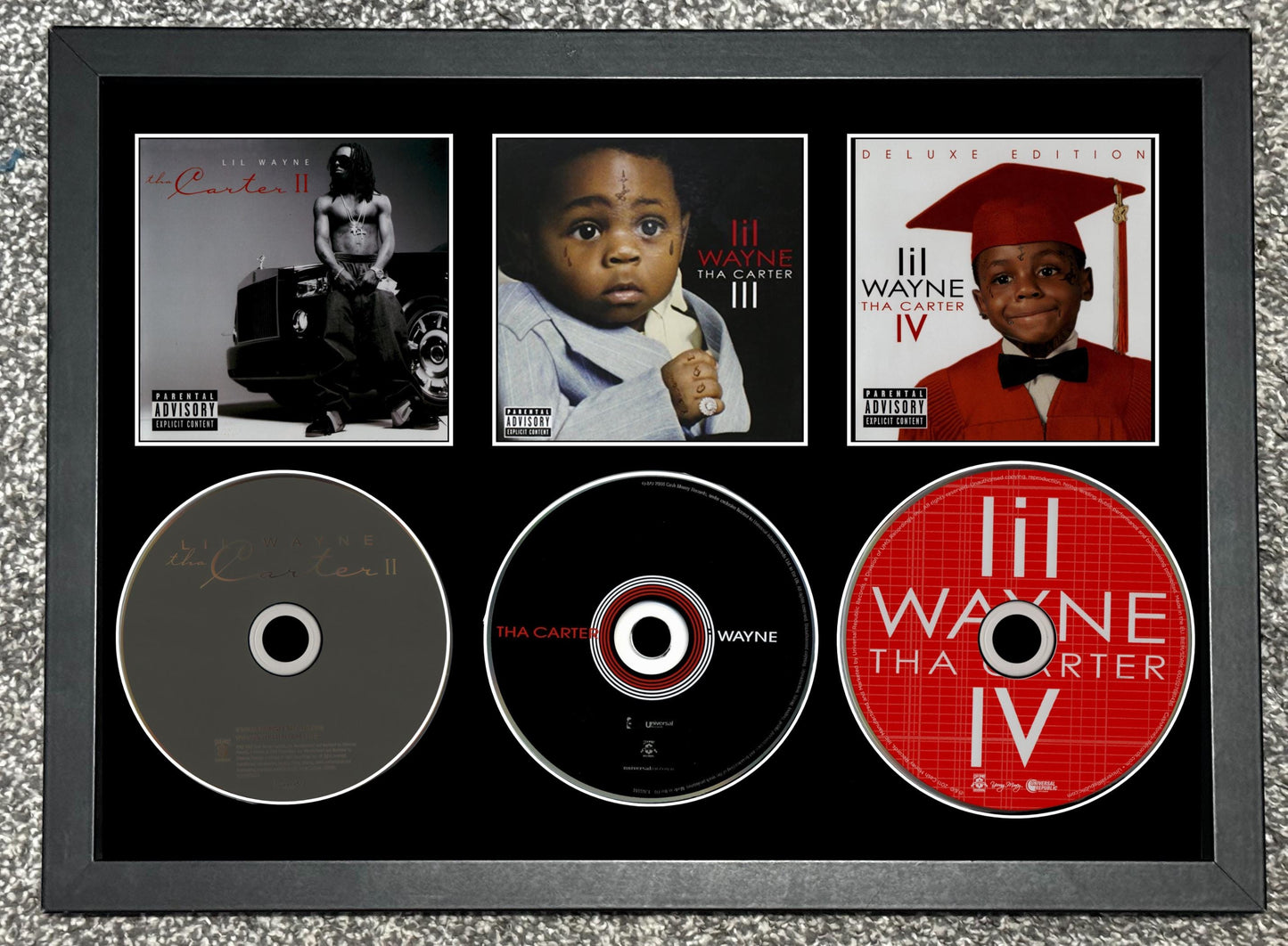 Lil Wayne | Tha Carter II | The Carter III | The Carter Iv | Retro Triple CD Wall Display | Frame Not Included |