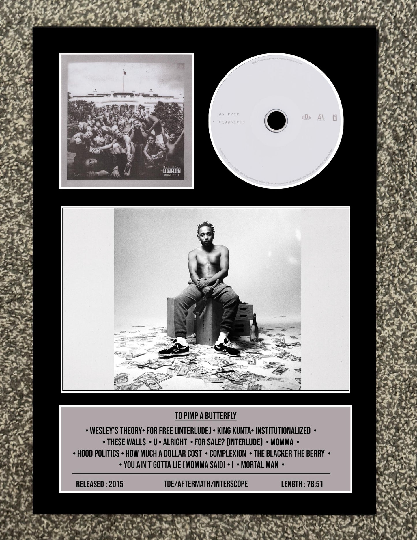 Kendrick Lamar | To Pimp A Butterfly | Retro Mounted CD Wall Display | Frame Not Included |