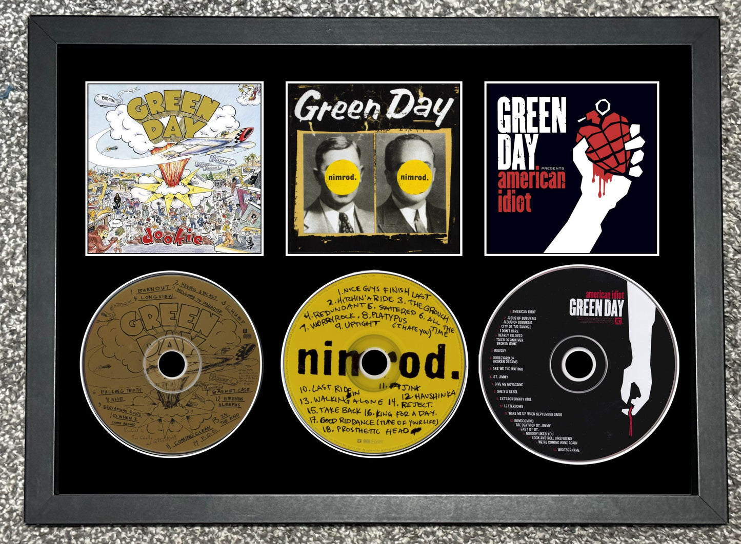 Green Day | Dookie | American Idiot | Nimrod | Retro Triple CD Wall Display | Frame Not Included |