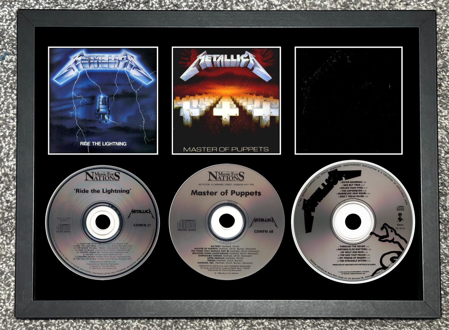 Metallica | Ride The Lightning | Master Of Puppets | The Black Album | Retro Triple CD Wall Display | Frame Not Included |