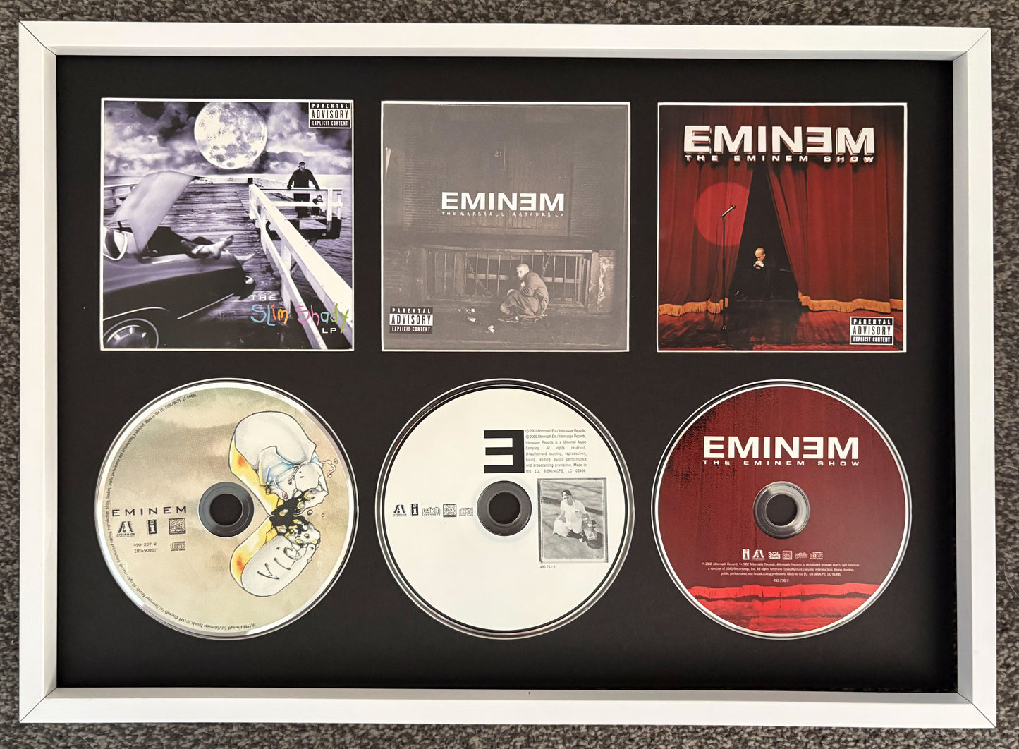 Eminem | The Slim Shady LP | The Marshall Mathers LP | Eminem Show | Retro Triple CD Wall Display | Frame Not Included |
