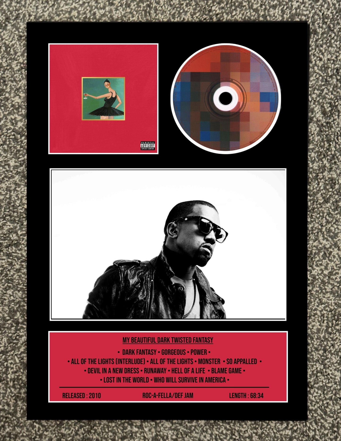 Kanye West | My Beautiful Dark Twisted Fantasy | Retro Mounted CD Wall Display | Frame Not Included |