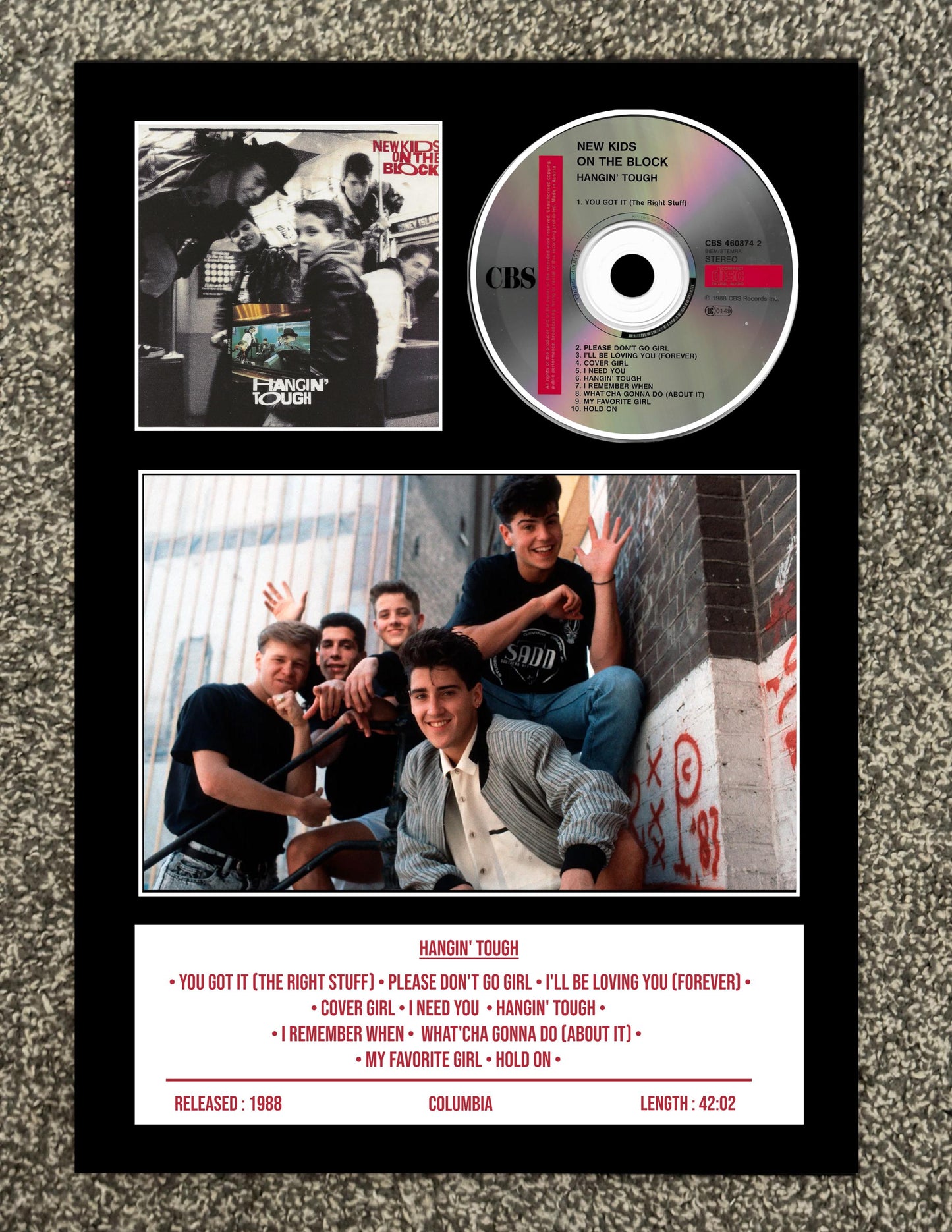 New Kids On The Block | Hangin' Tough | Retro Mounted CD Wall Display | Frame Not Included |