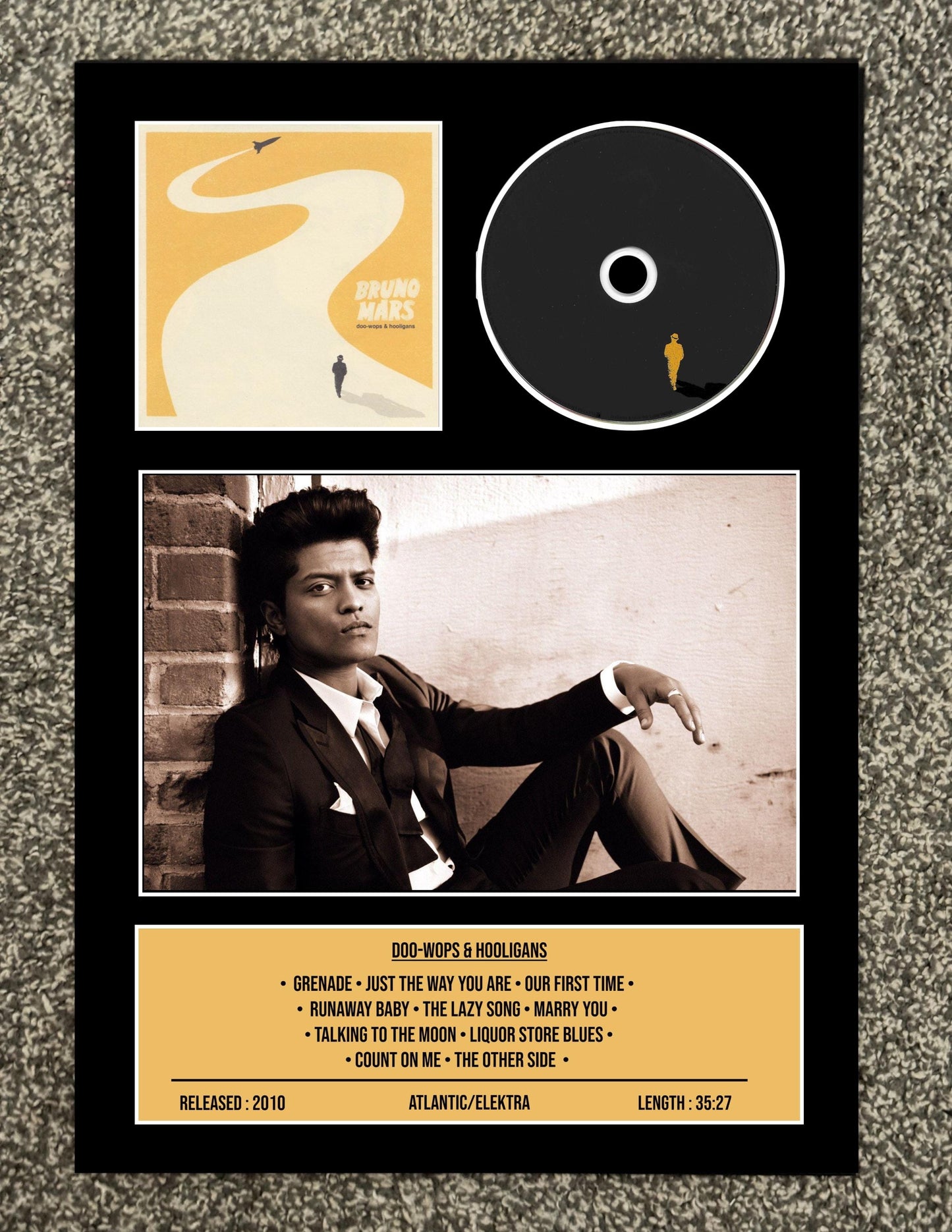 Bruno Mars | Doo-Wops & Hooligans | Retro Mounted CD Wall Display | Frame Not Included |