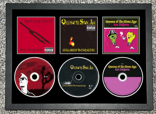 Queens Of The Stone Age | Songs For The Deaf | Lullabies To Paralyze | Era Vulgaris | Triple Mounted CD Wall Display | Frame Not Included |