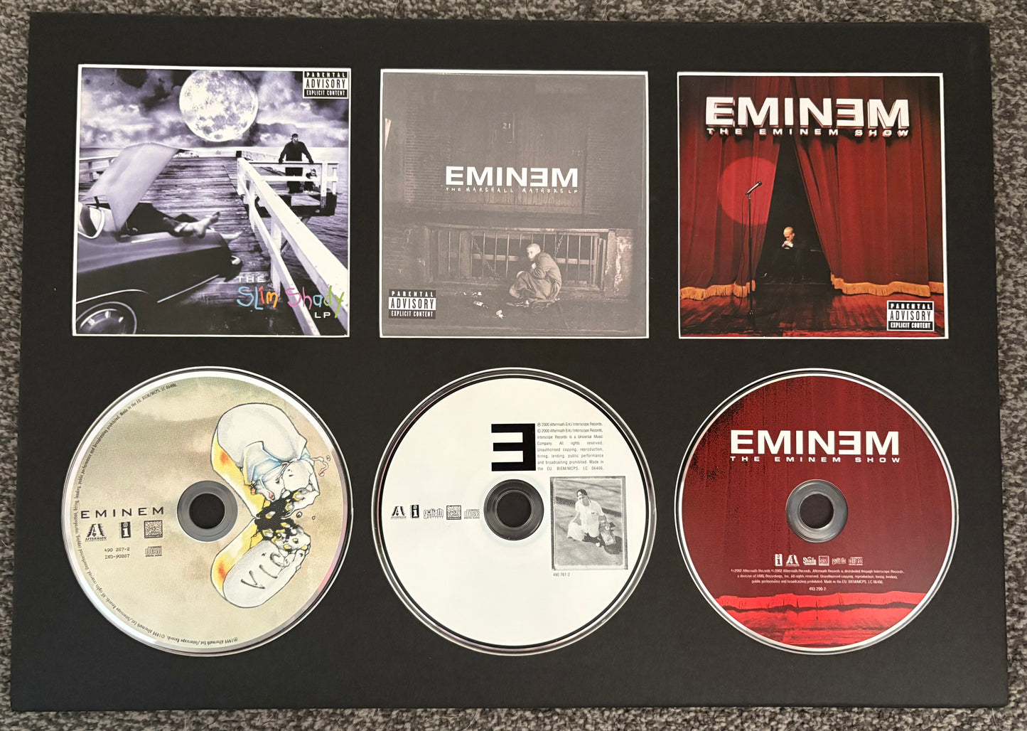 Eminem | The Slim Shady LP | The Marshall Mathers LP | Eminem Show | Retro Triple CD Wall Display | Frame Not Included |